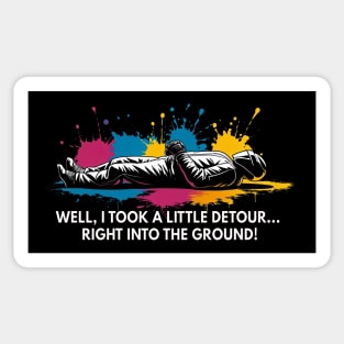 Colorful Detour: Motorbike Miracle Humor Sticker